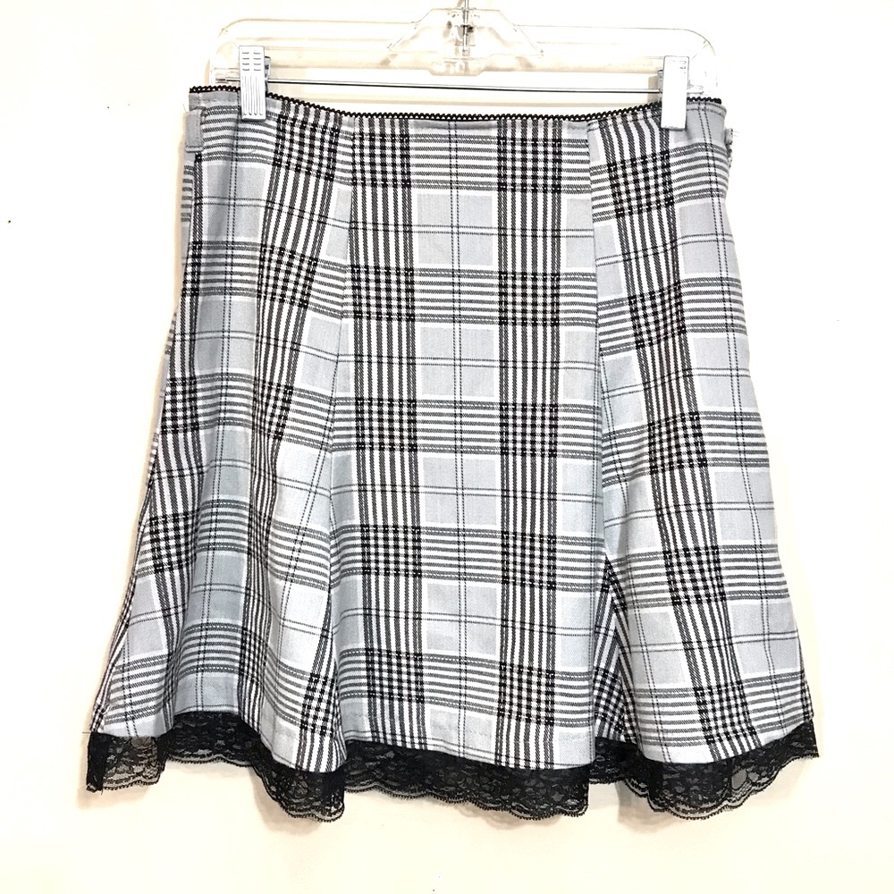 Vintage mini skirt 90s Y2k pink and grey plaid pleated preppy punk style